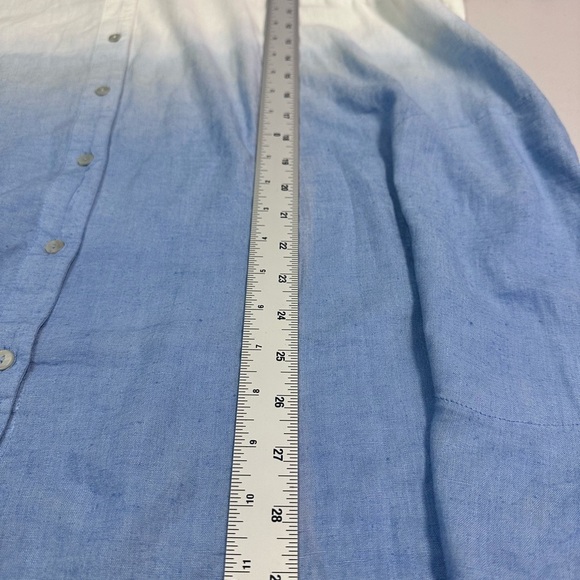 Blue and White Linen Blend Button Down Shirt - Picture 4 of 7